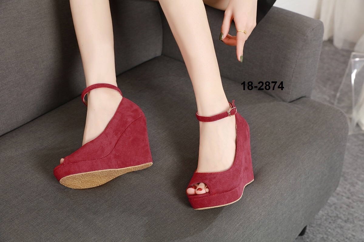 รองเท้าส้นเตารีดทรงคัทชูเปิดหน้า (สีชมพู)