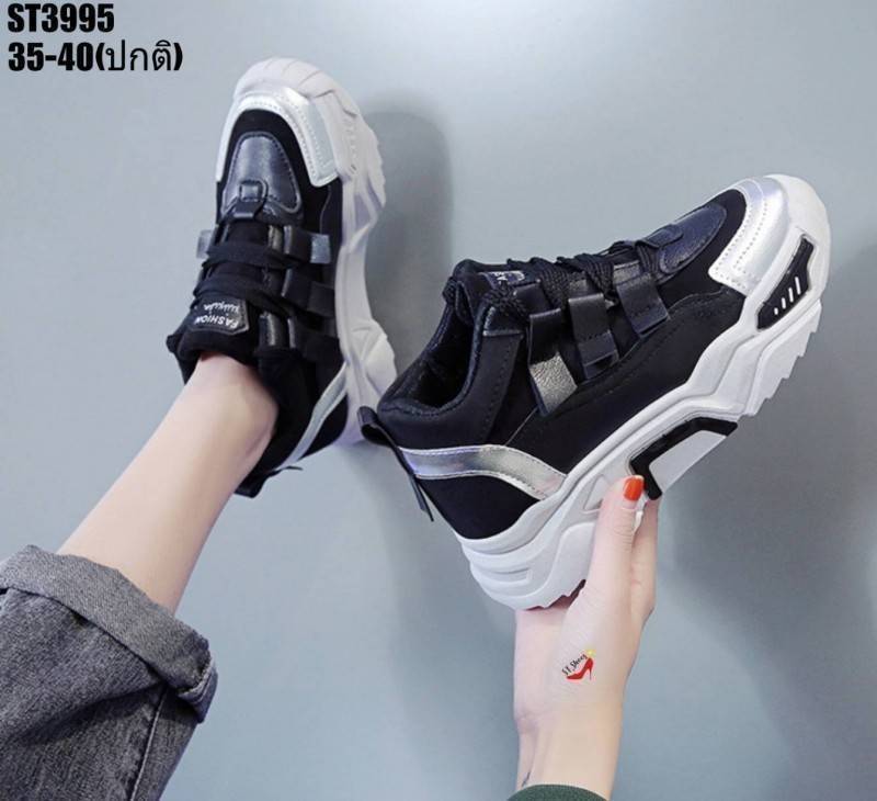 รองเท้าผ้าใบสไตล์Sportแต่งสายเมจิกเทป (สีชมพู)