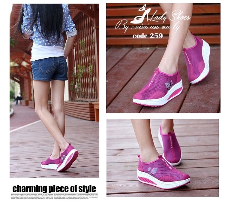 รองเท้าผ้าใบเสริมส้นทรง Sport M (สีบานเย็น)