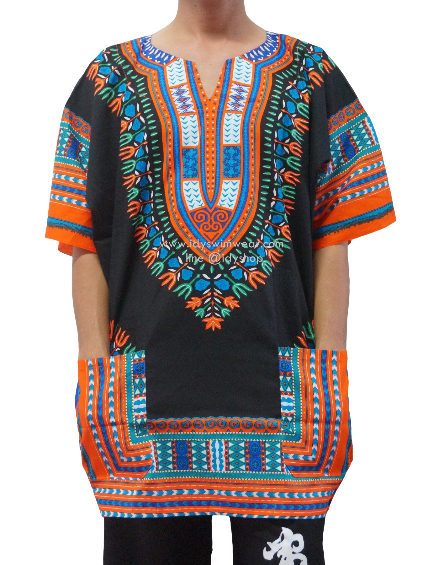 dashiki shirt เสื้อจังโก้ โบฮีเมียน เสื้อชนเผ่า เสื้อแอฟริกา เสื้อวินเทจ ผ้าcotton สี ดำส้ม