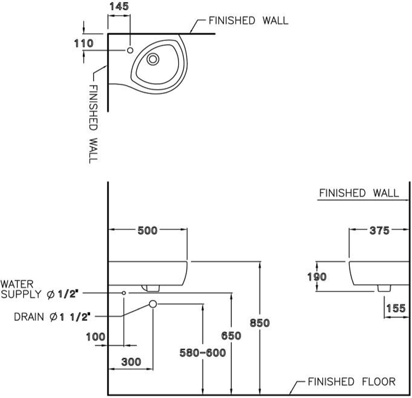 Cotto C02807 ฮิส อ่างล้างหน้า(ซ้าย) ขาว