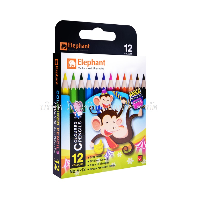 สีไม้ ตรา ช้าง 12 สี สั้น (โหล)