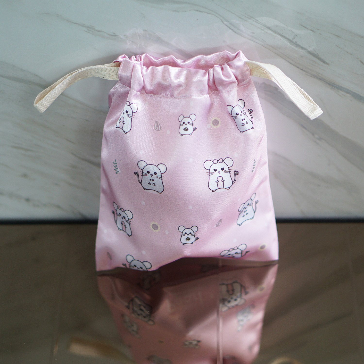 ถุงผ้าซาติน ลาย Mini Mouse - Pink