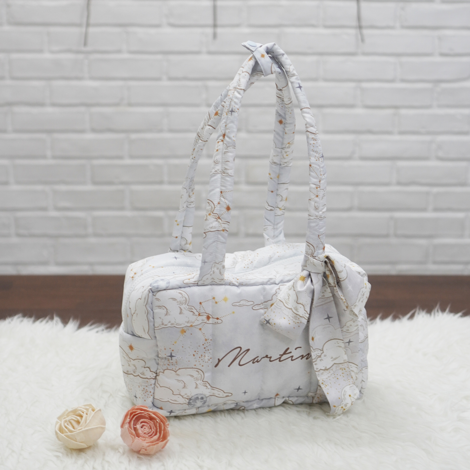 Fluffy Bowling Bag กระเป๋านุ่มนิ่ม ทรง Bowling สั่งทำใส่ข้อความ ลาย Zodiac - Grey