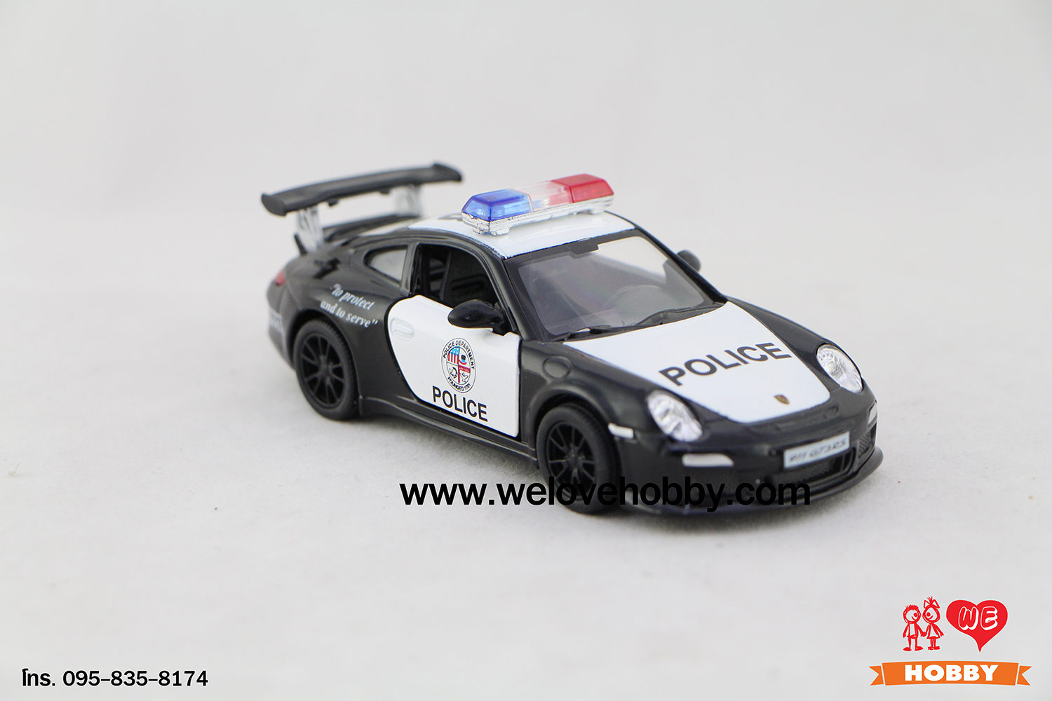 โมเดลรถตำรวจ 2010 Porsche 911 GT3 RS สีดำ-ขาว Scale 1:36