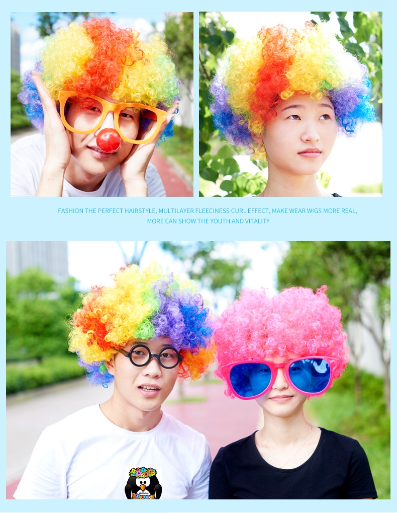 วิกผม วิกตัวตลก ผมทรง หัวฟู Afro แอฟโฟร ผมปลอม วิกคอสเพลย์ ดิสโก้ ขนาดฟรีไซส์ยางยืด สีส้ม