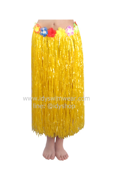 แบบที่ 1 ขนาดยาว 80 cm สีเหลือง กระโปรงเชือกฟาง Hawaii กระโปรงฮาวาย อย่างเดียว อย่างหนา