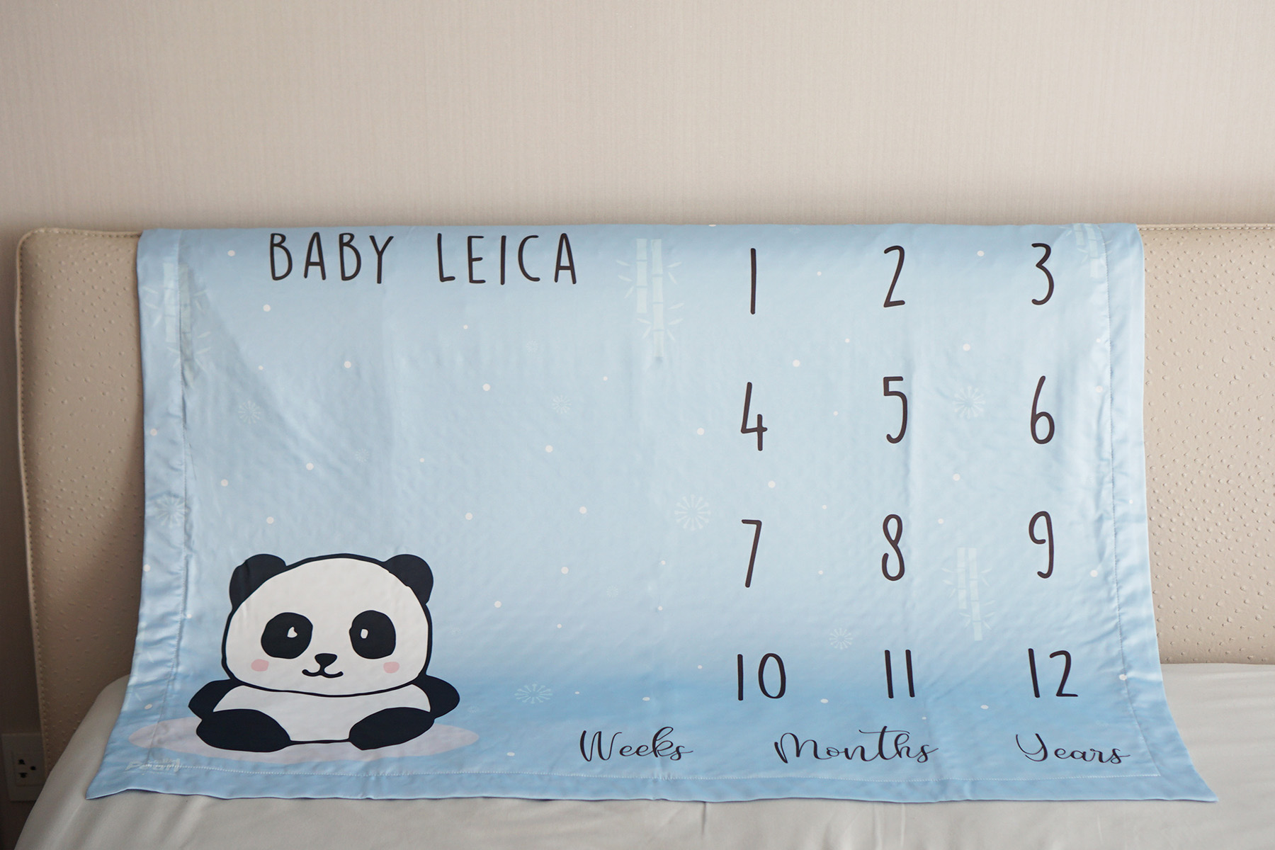 ผ้าห่มเด็ก ใส่ประวัติแรกเกิด ลาย Milestone - Panda - Blue