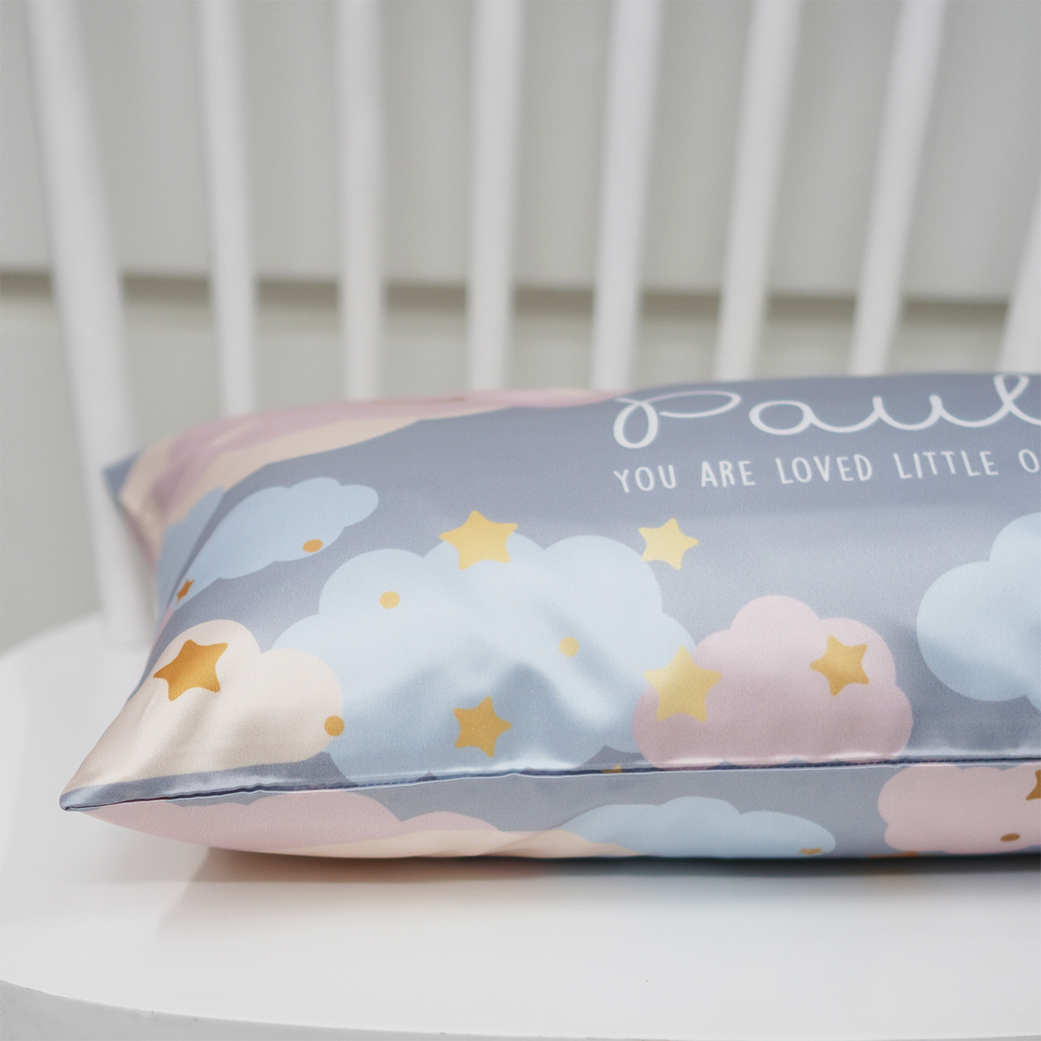 หมอนเด็ก สั่งทำใส่ชื่อ ลาย Moon - Grey