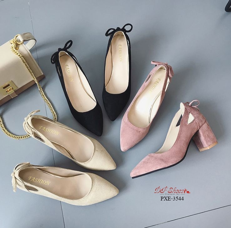 รอเท้าคัชูส้นตี้ยแต่งโบว์หลัง (สีชมพู)