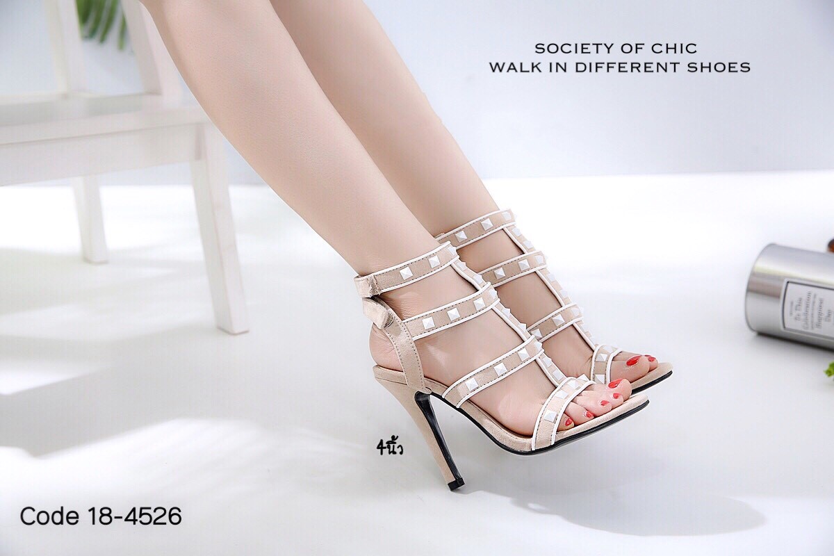 รองเท้าส้นสูงแต่งสายรัด Style Valentino (สีแดง)