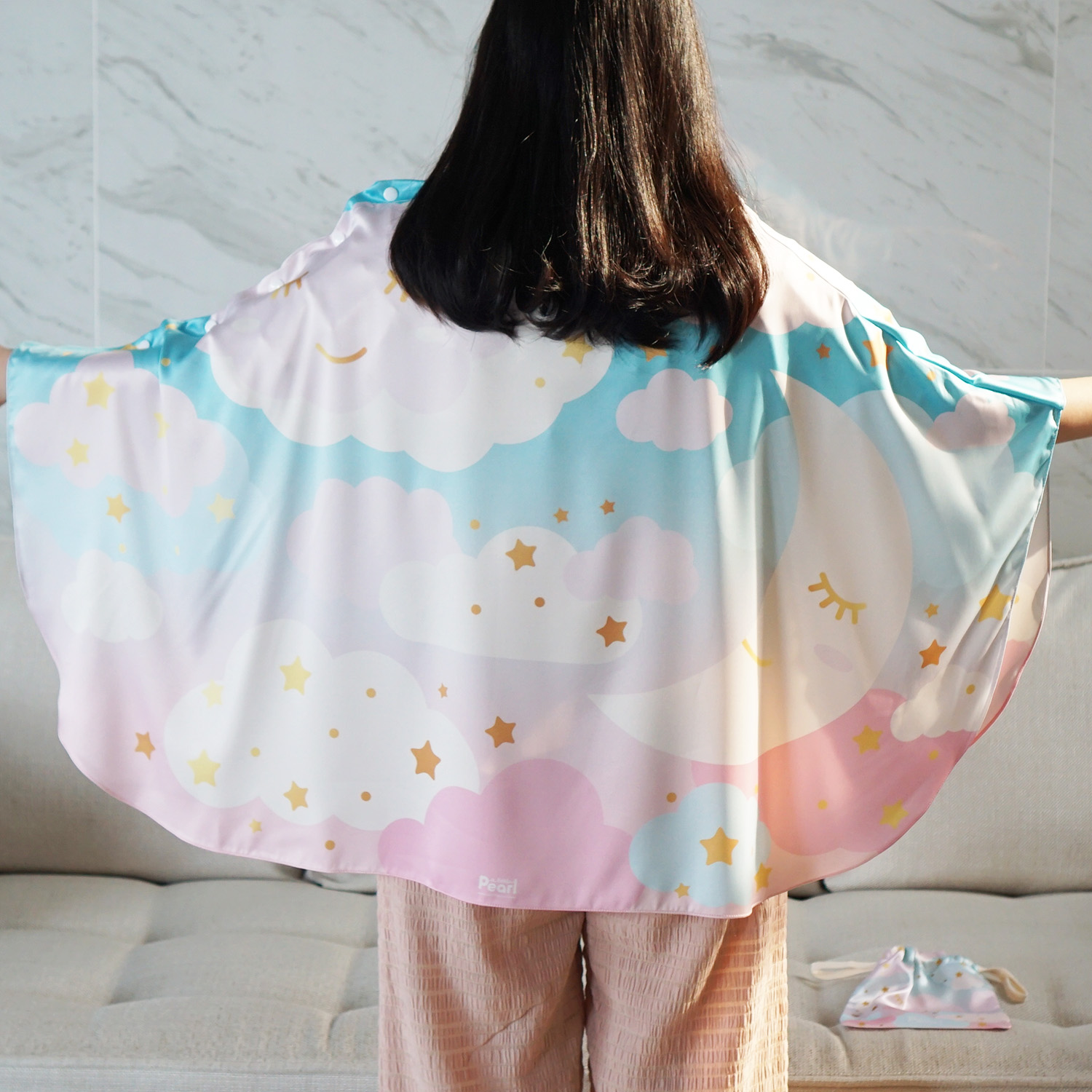 ผ้าคลุมให้นม 3in1 (รุ่นมีกระดุม ถอดโครงได้) แบบสั่งทำใส่ชื่อ ลาย Moon - Mint Pink