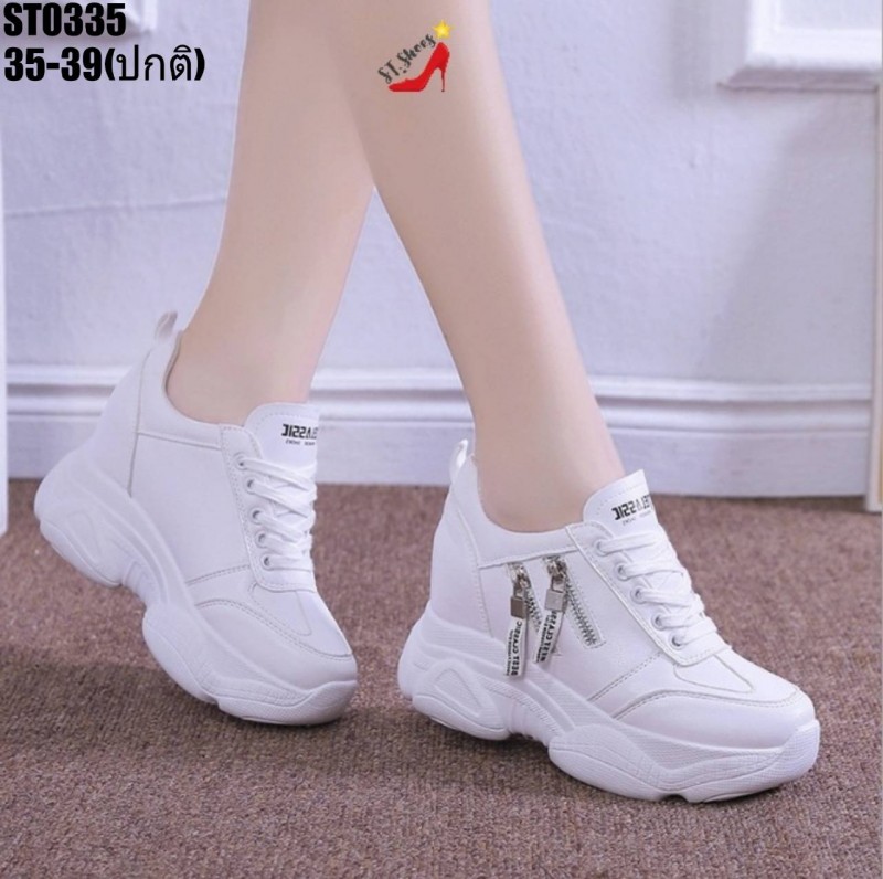 รองเท้าผ้าใบแฟชั่นเสริมส้นแต่งซิปข้าง (สีดำ)