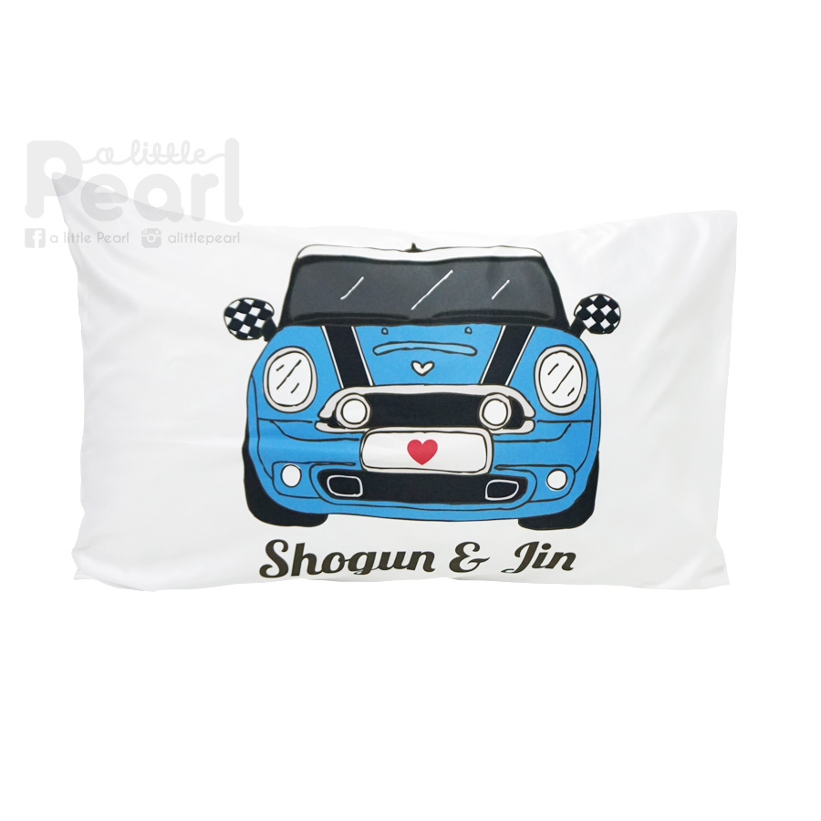 ปลอกหมอนหนุนลาย รถมินิ Blue-White Mini Car (laser blue)