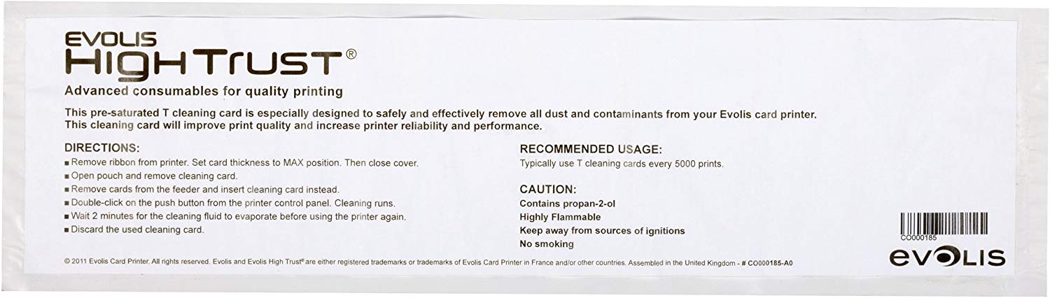 ขายถูก ชุดทำความสะอาดเครื่องพิมพ์ Advanced Cleaning Kit สำหรับเครื่องพิมพ์บัตร Evolis Zenius and Primacy