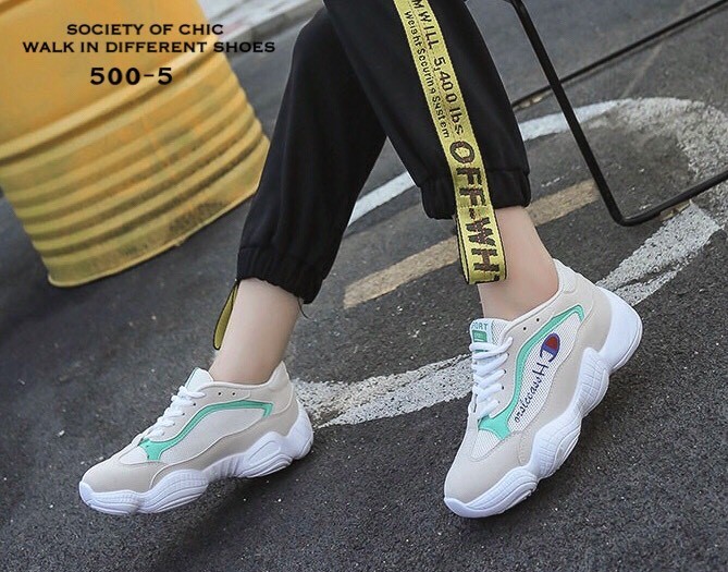 รองเท้าผ้าใบทรง Sportแต่งลายแฟชั่นพาสเทล (สีแดง)