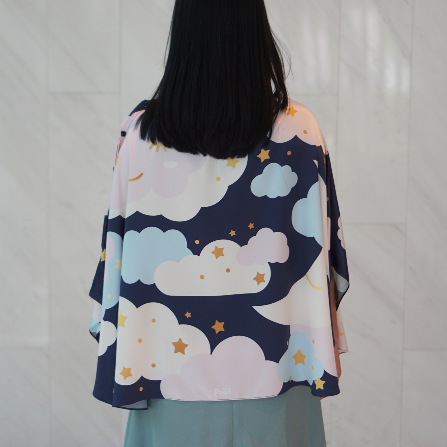 ผ้าคลุมให้นม (รุ่นมีกระดุม ถอดโครงได้) พร้อมส่ง ลาย Moon - Navy