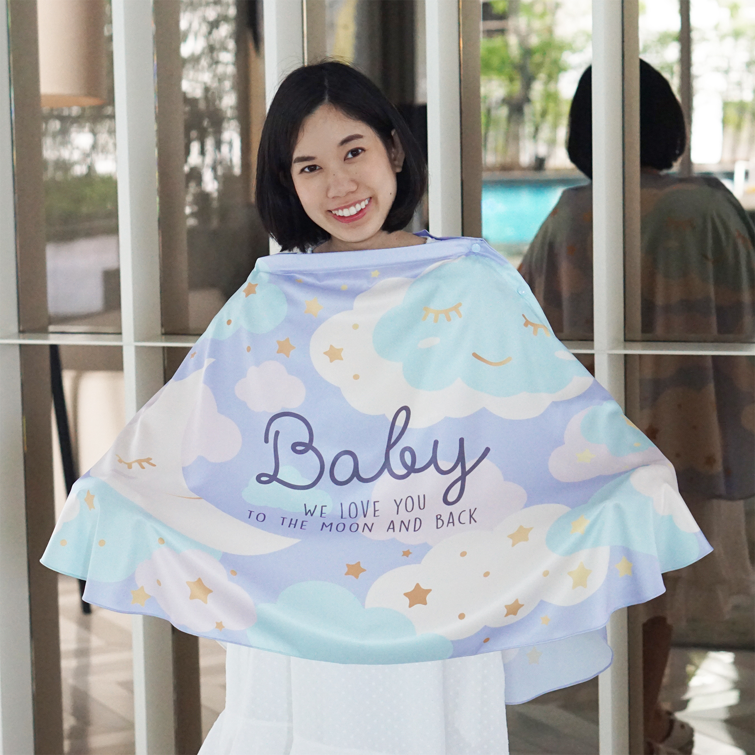 ผ้าคลุมให้นม (รุ่นมีกระดุม ถอดโครงได้) พร้อมส่ง ลาย Moon - Lavender