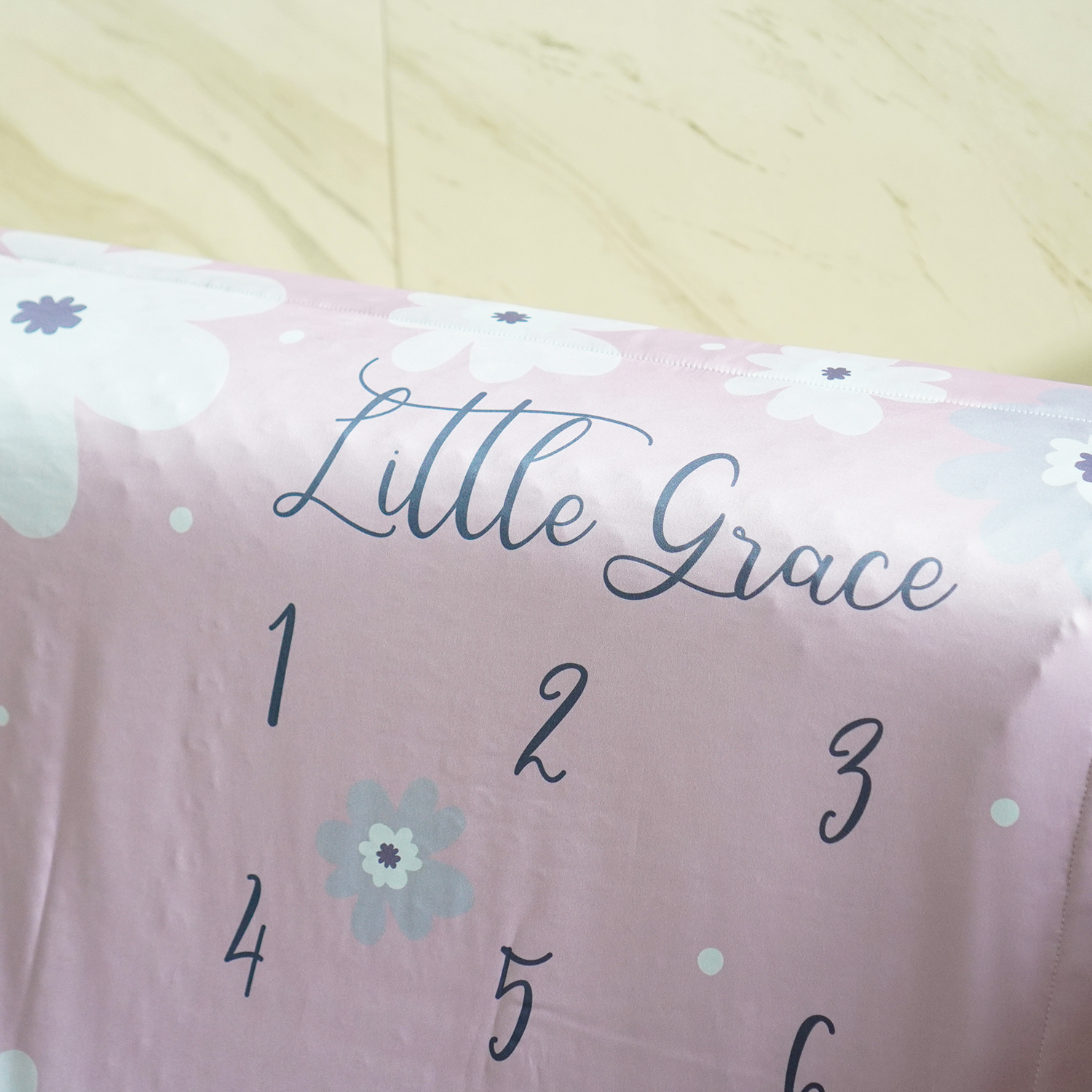 ชุดของขวัญเด็ก ผ้าห่ม Milestone ขนาด 75x100cm + หมอนอิง ลาย Big Flower - Pink