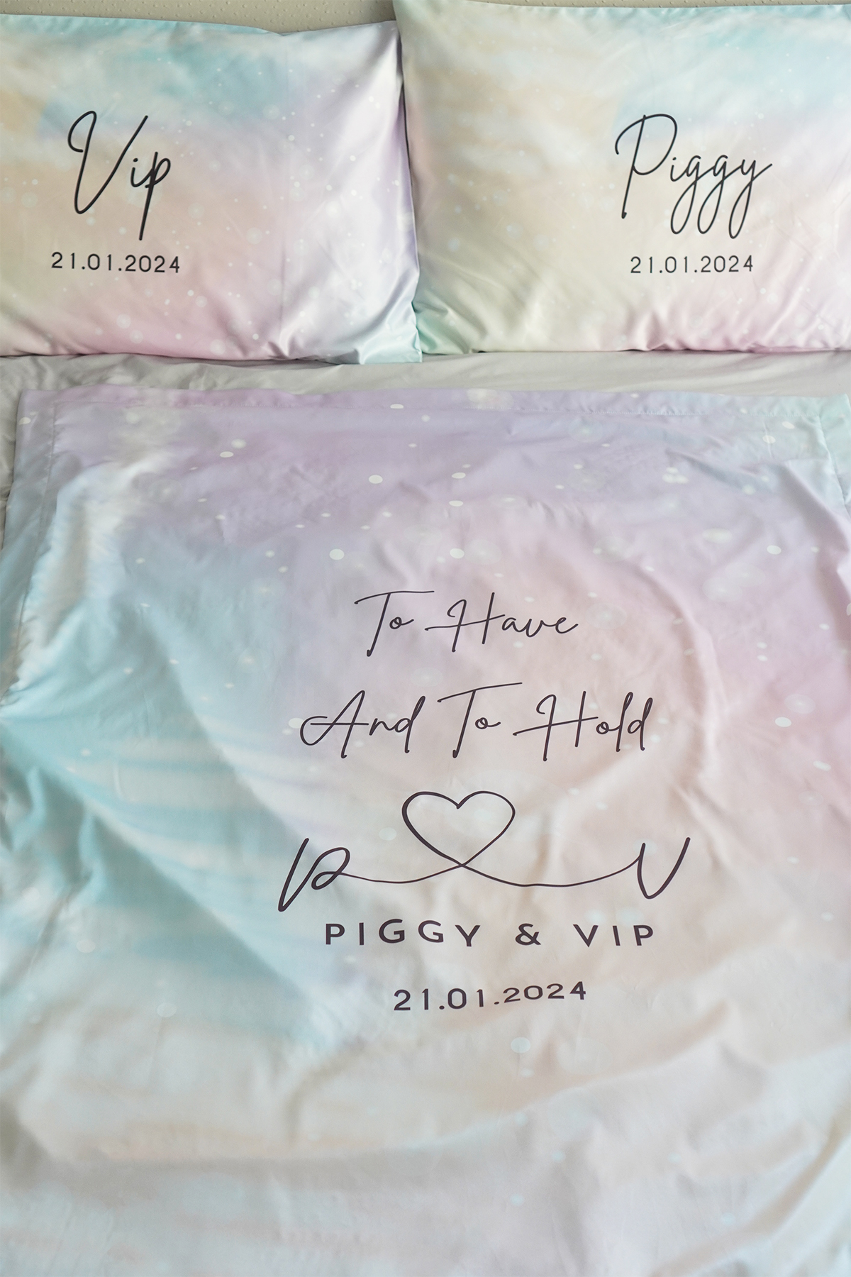 ชุดของขวัญแต่งงาน ปลอกหมอนคู่+ผ้าห่ม ขนาด 100x150cm ลาย Cotton Candy