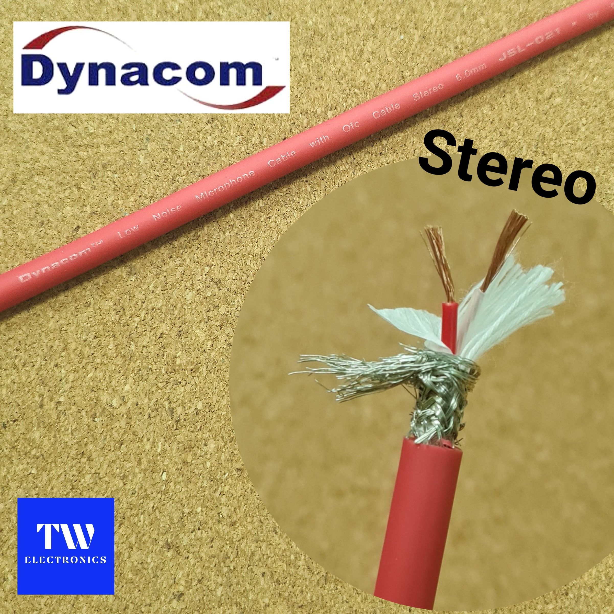 สายสัญญาณไมโครโฟน สเตอริโอ 6mm. (สีแดง) Dynacom / JSL-021