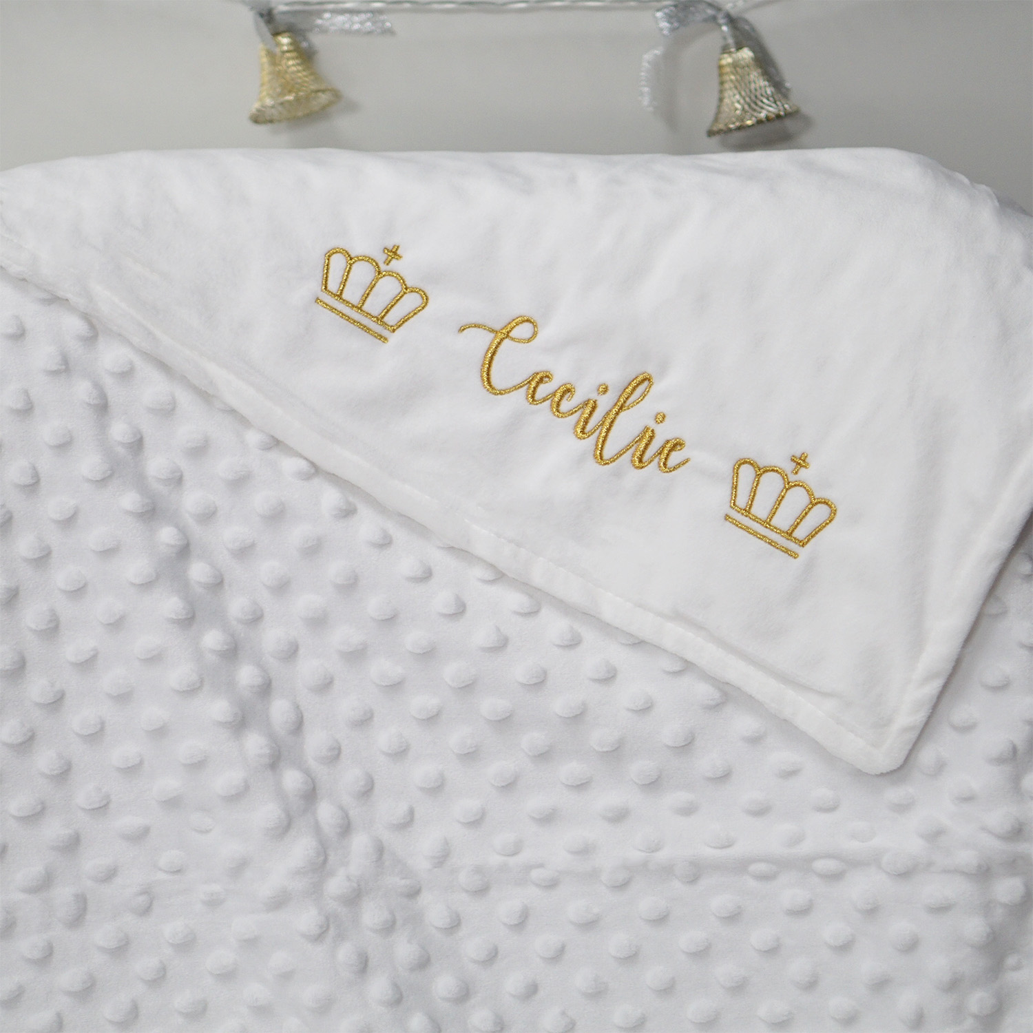 ผ้าห่ม Minky - สีขาว 75x100cm แบบปักชื่อ+icon - Crown 1
