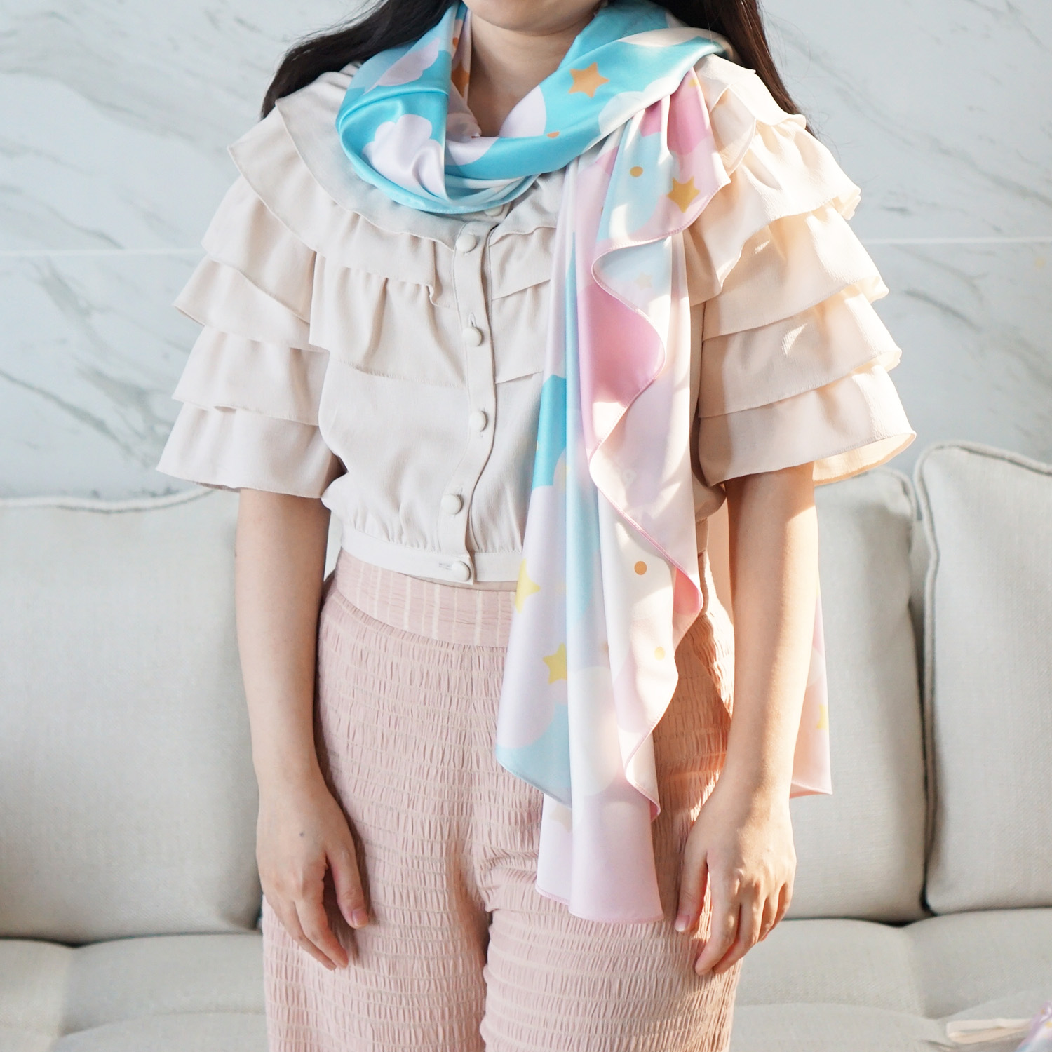 ผ้าคลุมให้นม 3in1 (รุ่นมีกระดุม ถอดโครงได้) แบบสั่งทำใส่ชื่อ ลาย Moon - Mint Pink