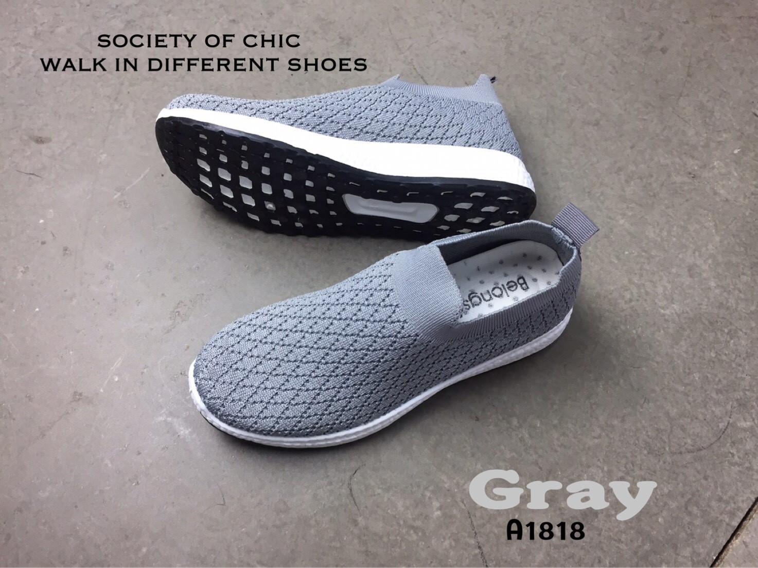 รองเท้าผ้าใบผ้านิ่มขอบถุงเท้ารุ่นทอลาย (สีดำ)