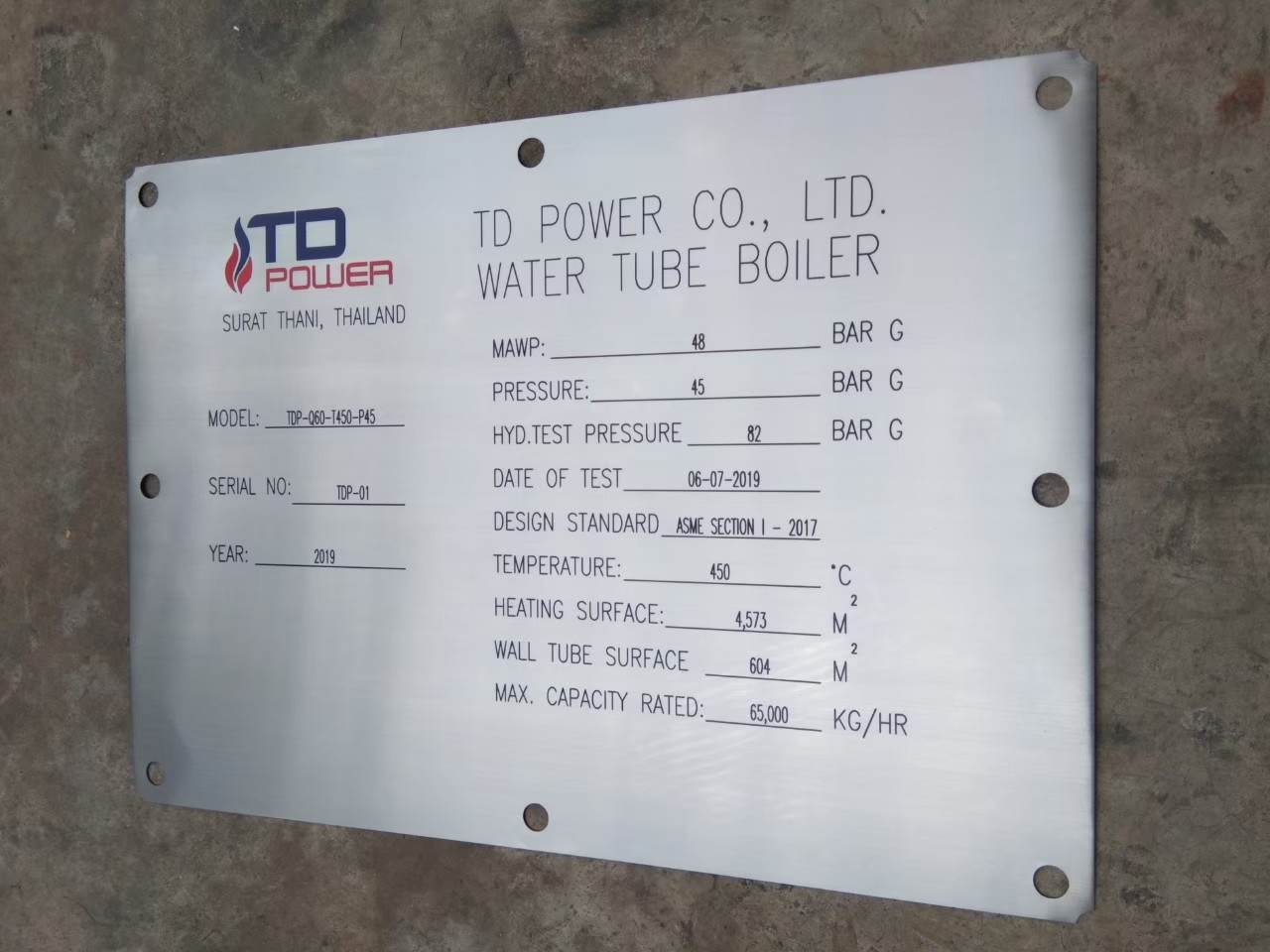 ป้ายสแตนเลส เนมเพลทกัดกรด -ป้ายเนมเพลทติดเครื่องจักร TD POWER CO.,LTD.