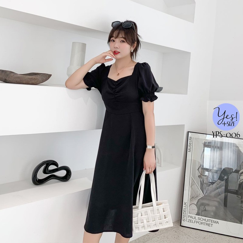 ชุดเดรสยาวสาวอวบ อก 40-50 นิ้ว ผ้านิ่มพริ้ว เอวยืดด้านหลัง แขนตุ๊กตา ผ่าหน้า YPS-006