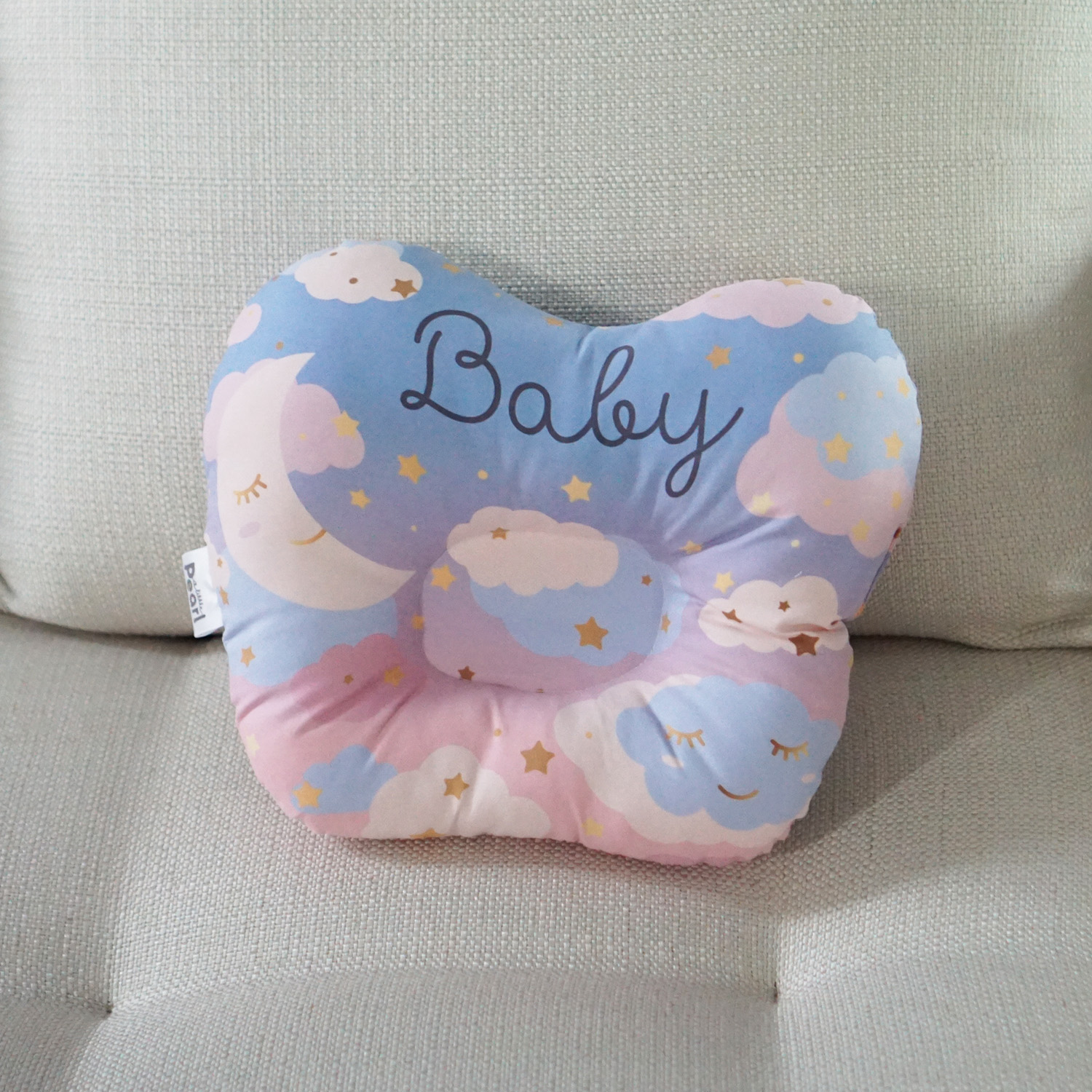 หมอนหลุม Baby Pillow แบบพร้อมส่ง ลายพระจันทร์ สีฟ้าชมพู - Moon - Blue Pink