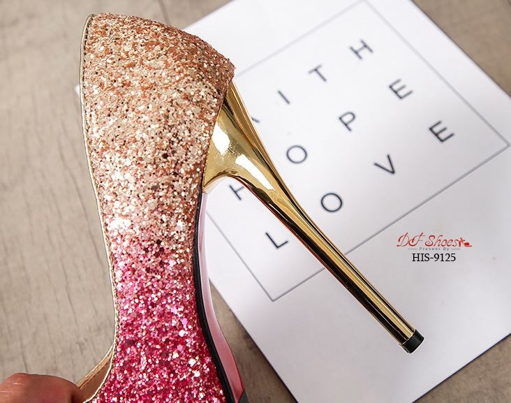 รองเท้าคัทชูส้นสูงกลิตเตอร์ (สีแดง)