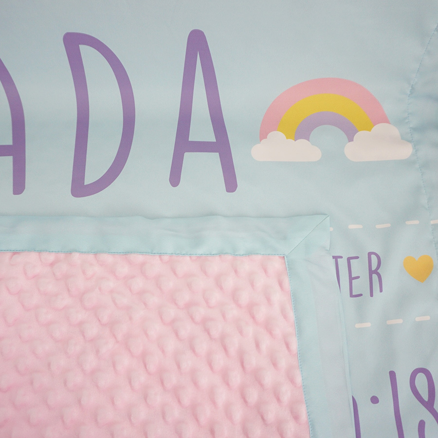 ผ้าห่ม ใส่ประวัติแรกเกิด ลายยูนิคอร์น สีฟ้า ไซส์ใหญ่ 100x150cm / Unicorn - Blue