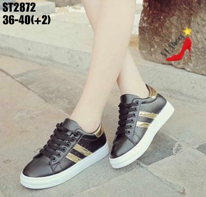 รองเท้าผ้าใบสไตล์ Sportแต่งแถบ (สีดำ)
