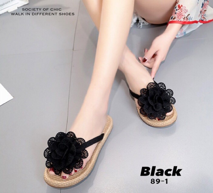 รองเท้าแตะคีบแต่งดอกไม้ (สีชมพู)