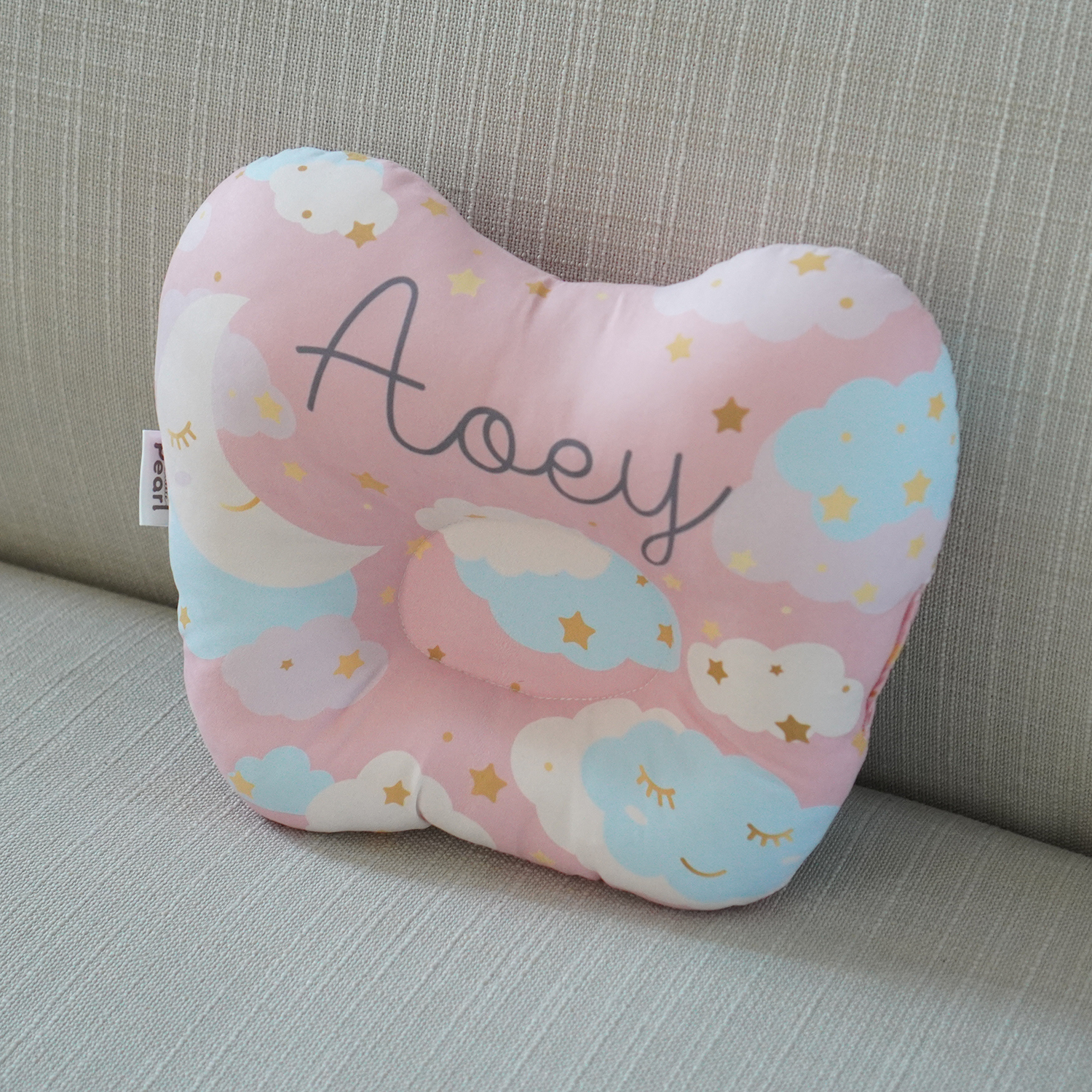 หมอนเด็ก หมอนหลุม Baby Pillow สั่งทำใส่ชื่อ ลาย Moon - Peach