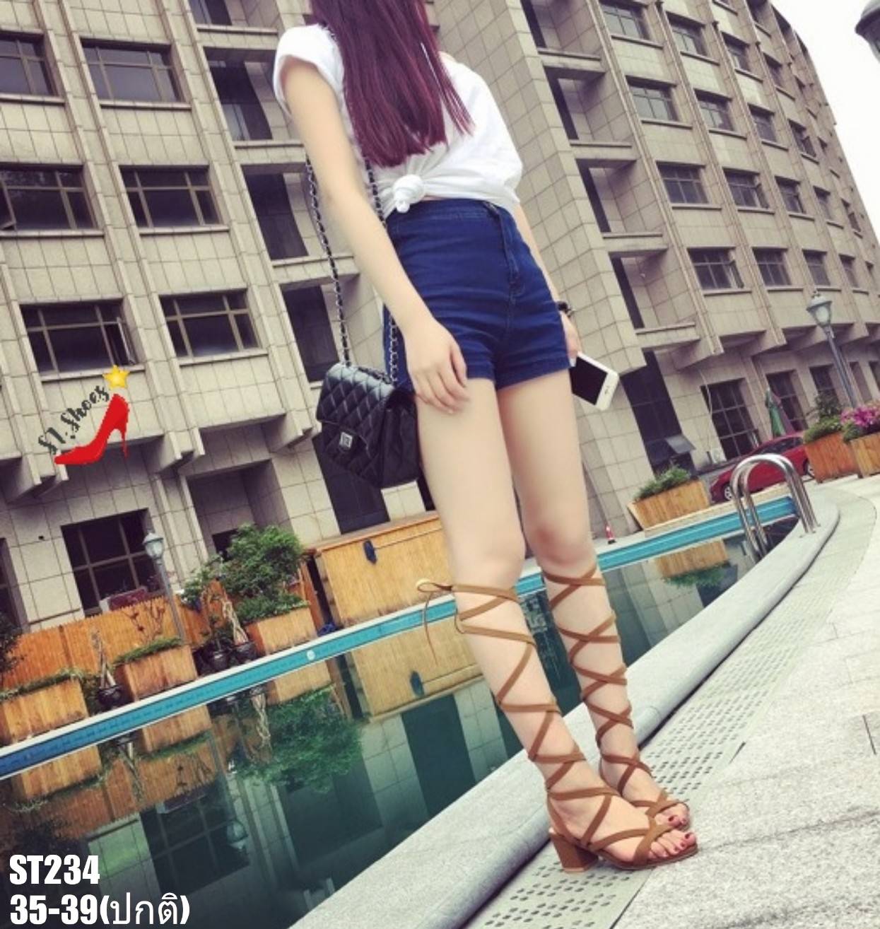 รองเท้า Gladiator ส้นตัน (สีน้ำตาล)