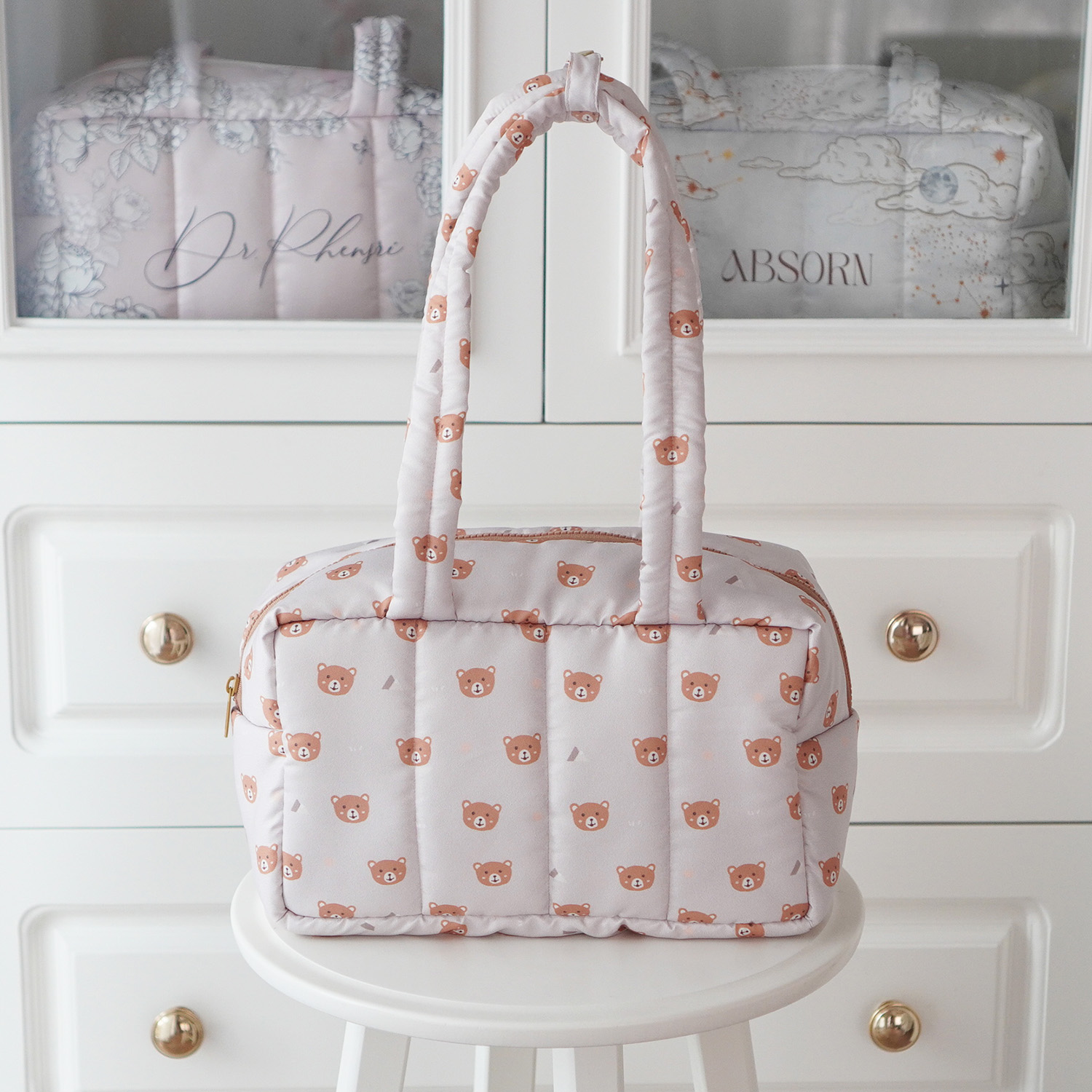 Fluffy Bowling Bag กระเป๋านุ่มนิ่ม ทรง Bowling สั่งทำใส่ข้อความ ลาย Teddy - Brown