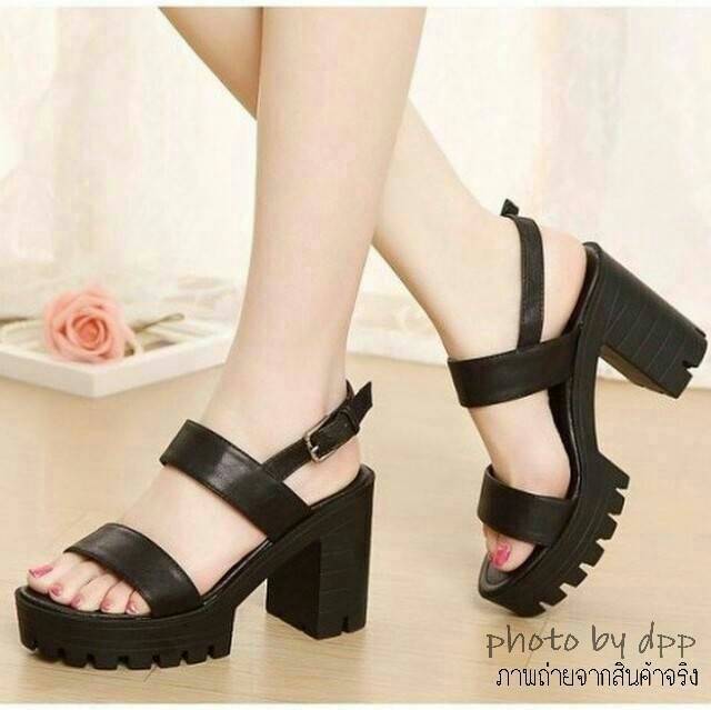 พร้อมส่ง : รองเท้าStyle nanda Shoesแบบสายคาด (สีดำ)