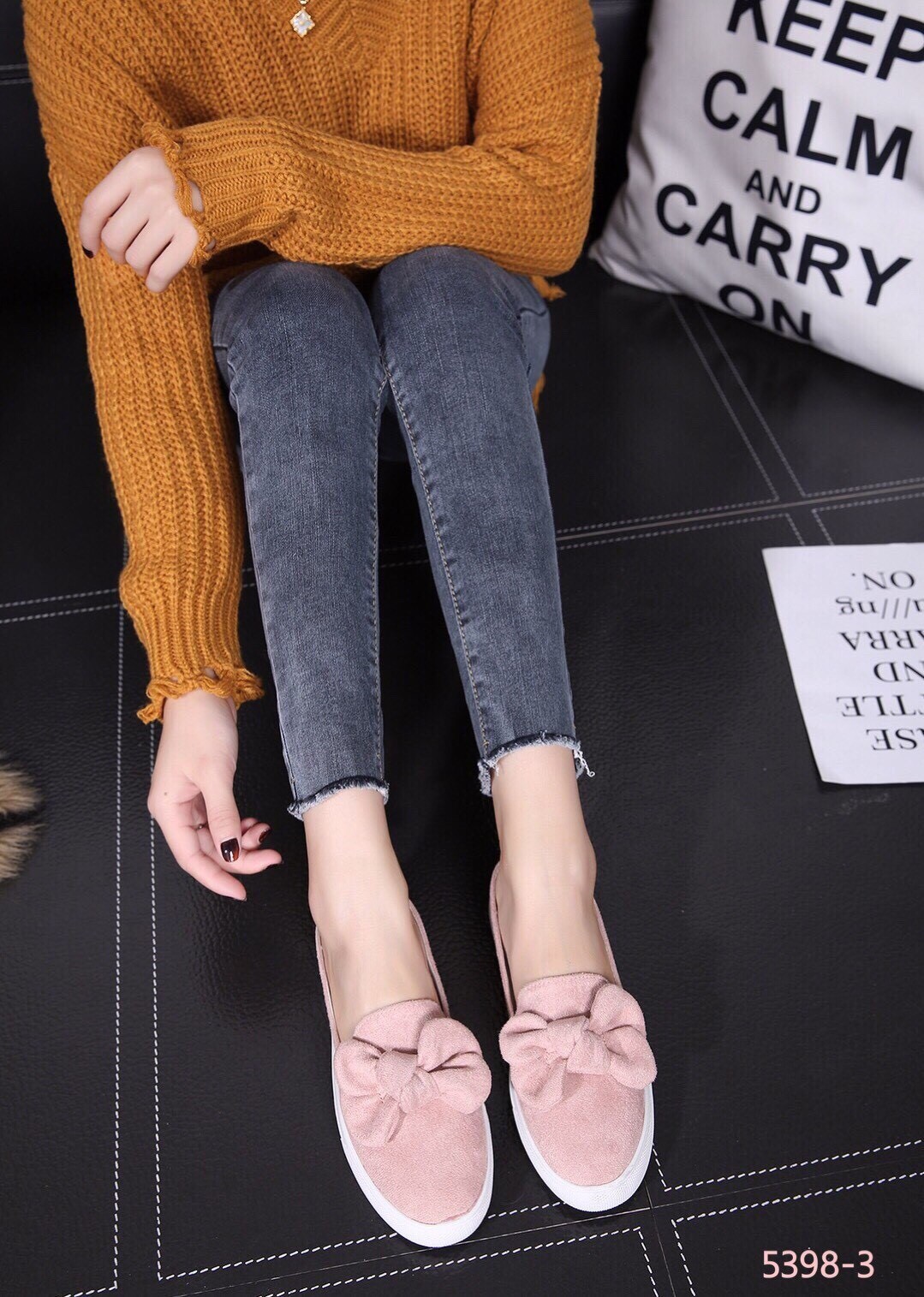 รองเท้าสลิปเปอร์แต่งโบว์ (สีกากี)