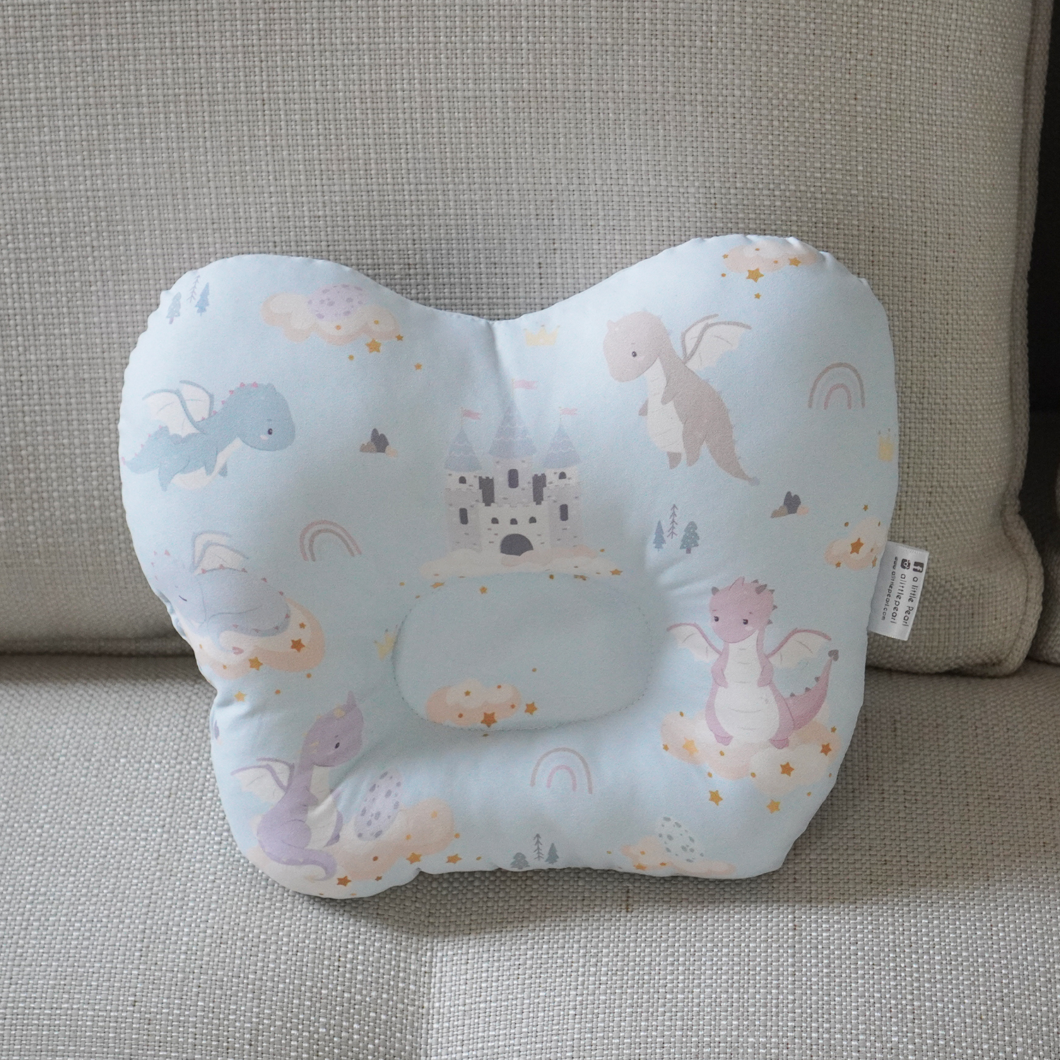 หมอนเด็ก หมอนหลุม Baby Pillow สั่งทำใส่ชื่อ ลาย Drgaon - Blue