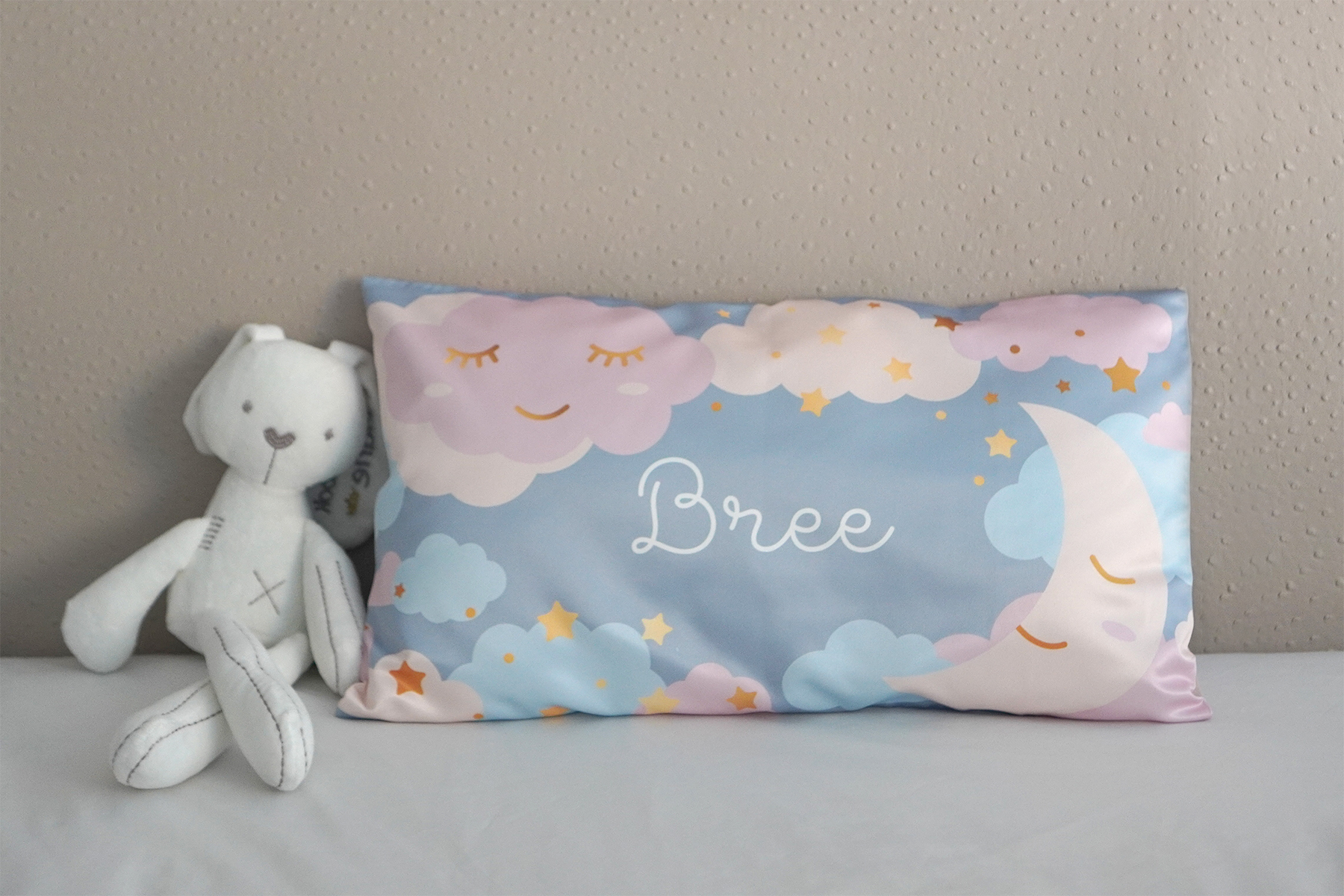 หมอนเด็ก สั่งทำใส่ชื่อ ลาย Moon - Grey