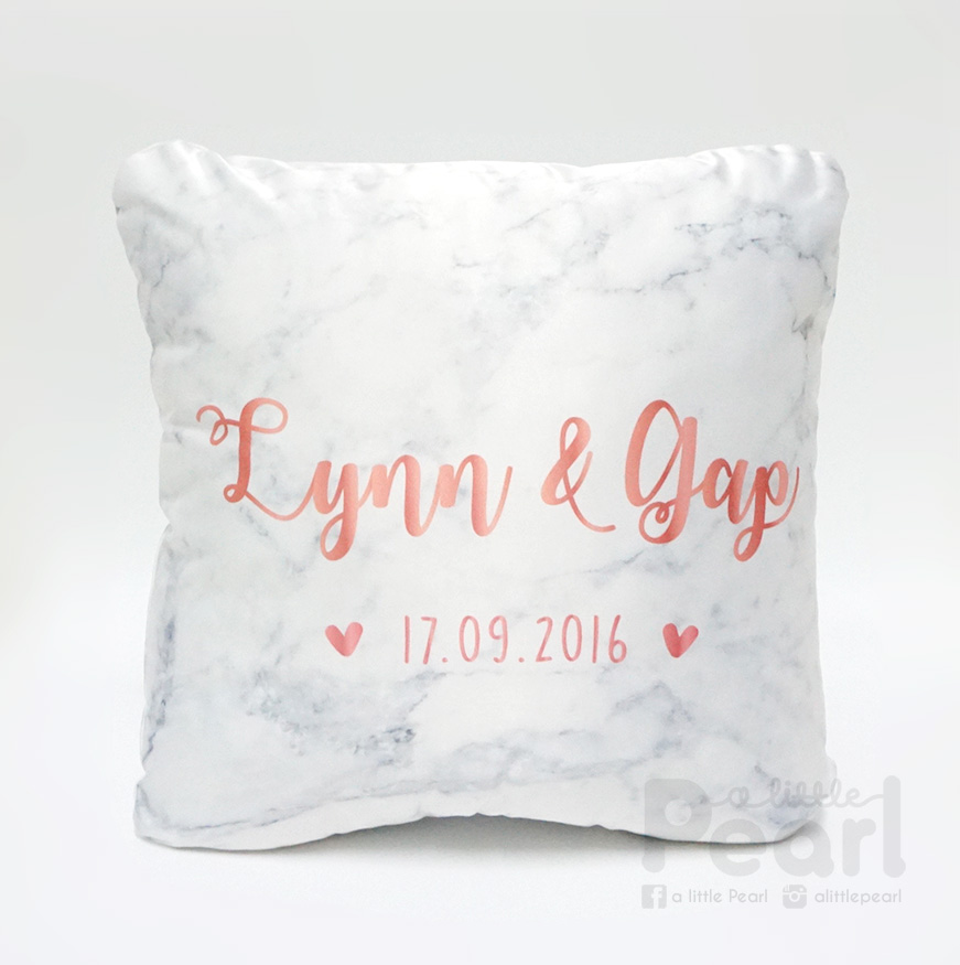 หมอนอิงสั่งทำใส่ชื่อ ลาย Marble - Rose Gold