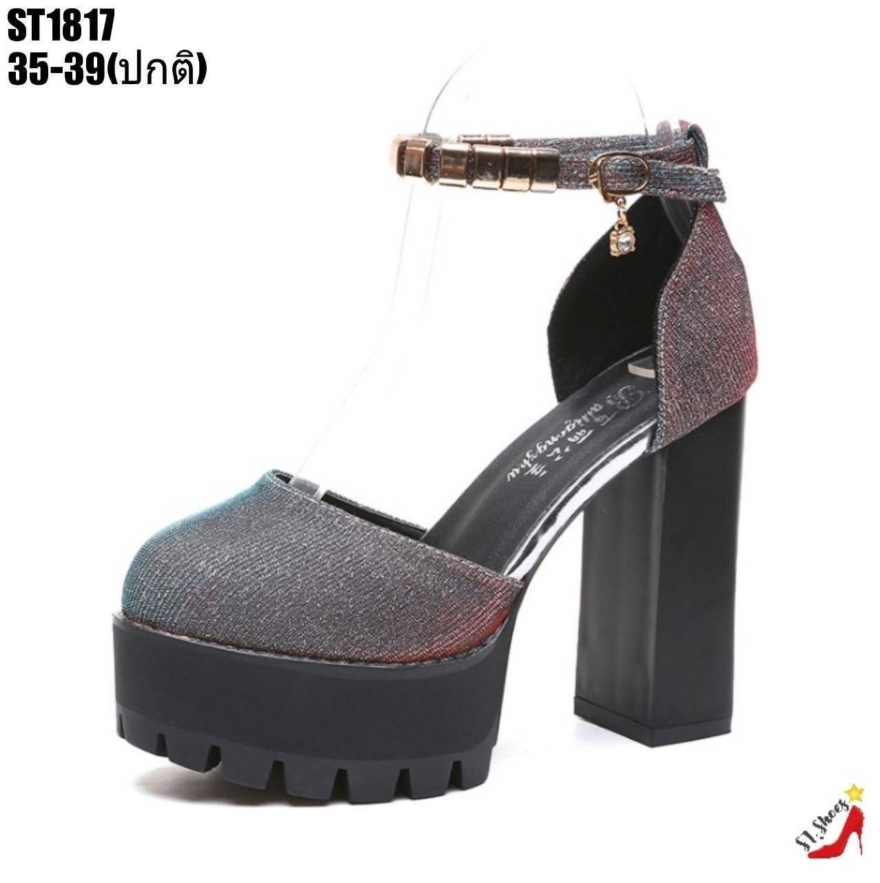 รองเท้าคัทชูส้นสูงหนังเลื่อม (สีฟ้า-แดง)