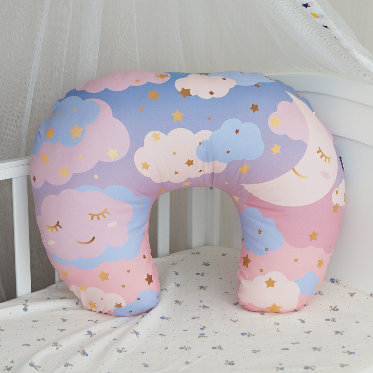 หมอนรองให้นม สั่งทำใส่ชื่อ ลาย Moon - Blue Pink