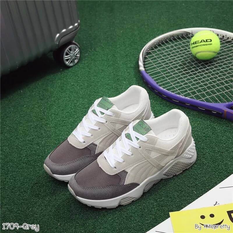 รองเท้าผ้าใบทรง Sport แต่งสีพาสเทล (สีชมพู)