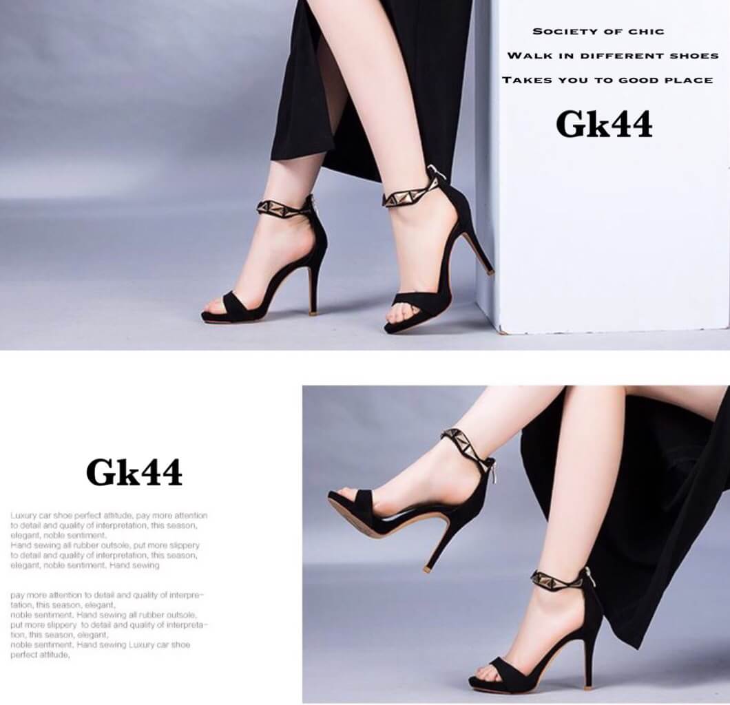 รองเท้าส้นเข็มรัดข้อแต่งอะไหล่ (สีทอง)