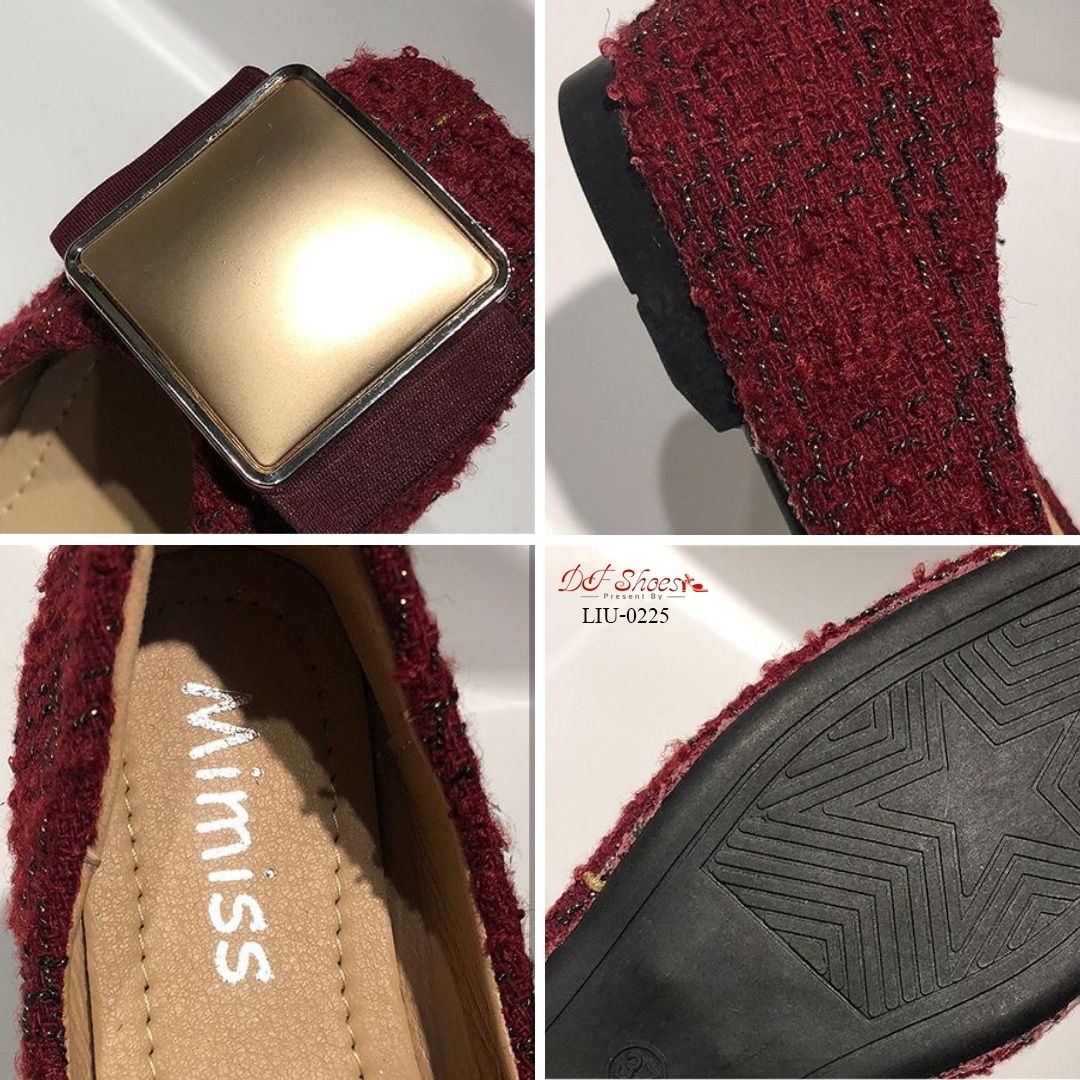รองเท้าคัทชูส้นแบนแต่งอะไหล่ (สีแดง)