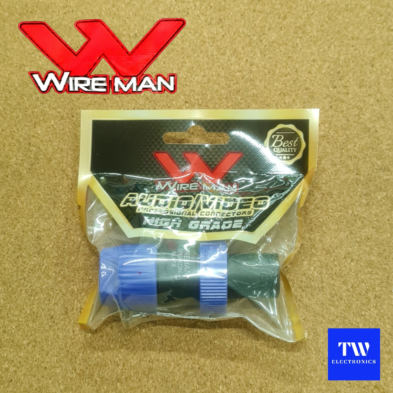 ปลั๊กลำโพงสปีคคอน (ตัวผู้) หมุนล็อค (สีน้ำเงิน) / WIREMAN