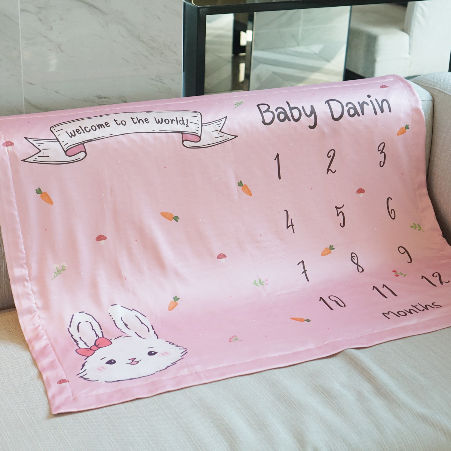 ผ้าห่ม Milestone ลาย Rabbit with Carrot - Pink